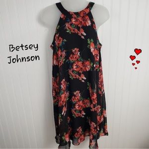 Betsey Johnson Floral Mini Dress With High Rounded Neck Size 6